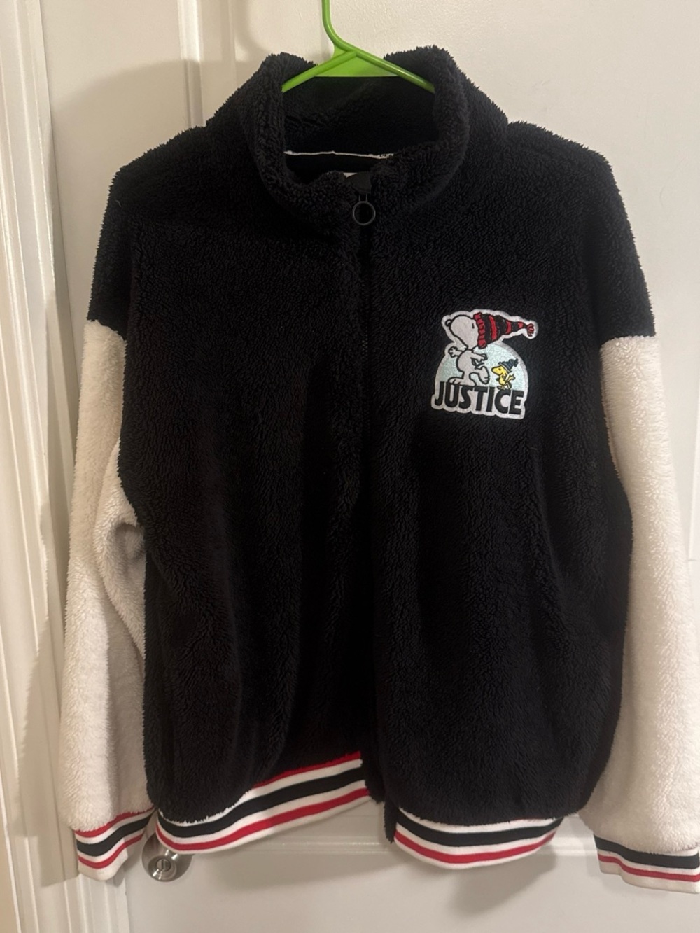 Peanuts Black and White Sherpa Jacket with Snoopy Patch
